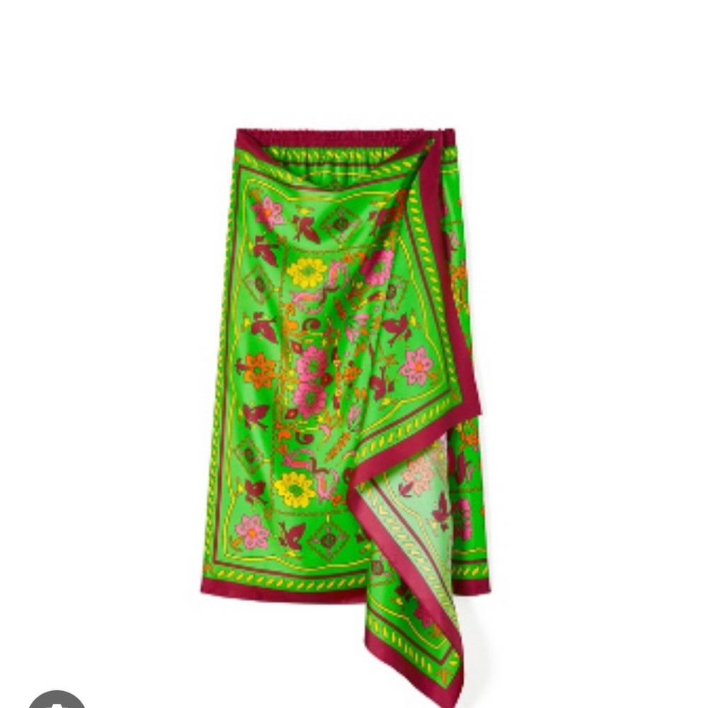 Tory Burch Silk Scarf Sarong Skirt - Tags On - Never Worn, Green Splash Size 0